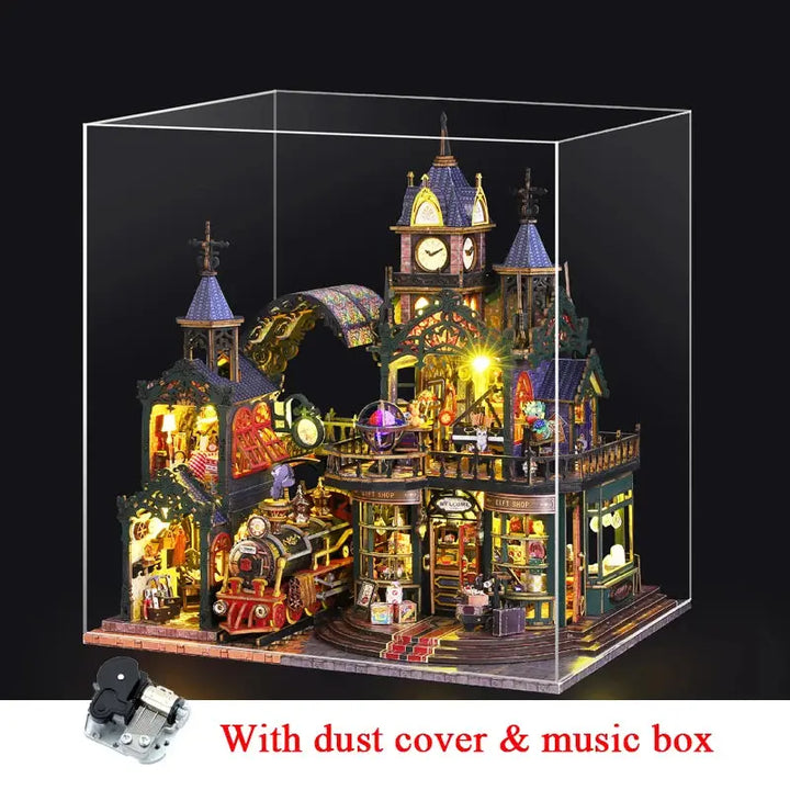 Rail-track Secluded City Figurines Miniatures Bookend Assembled Houses - Model to assemble