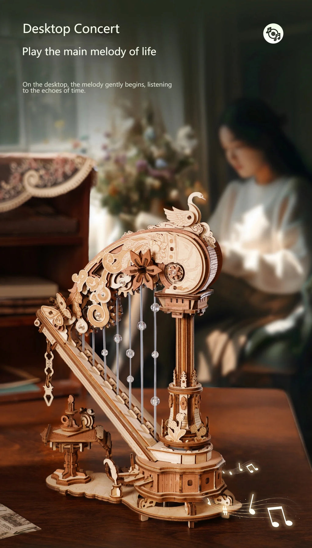 Stringed Harp Music Box - Model to assemble