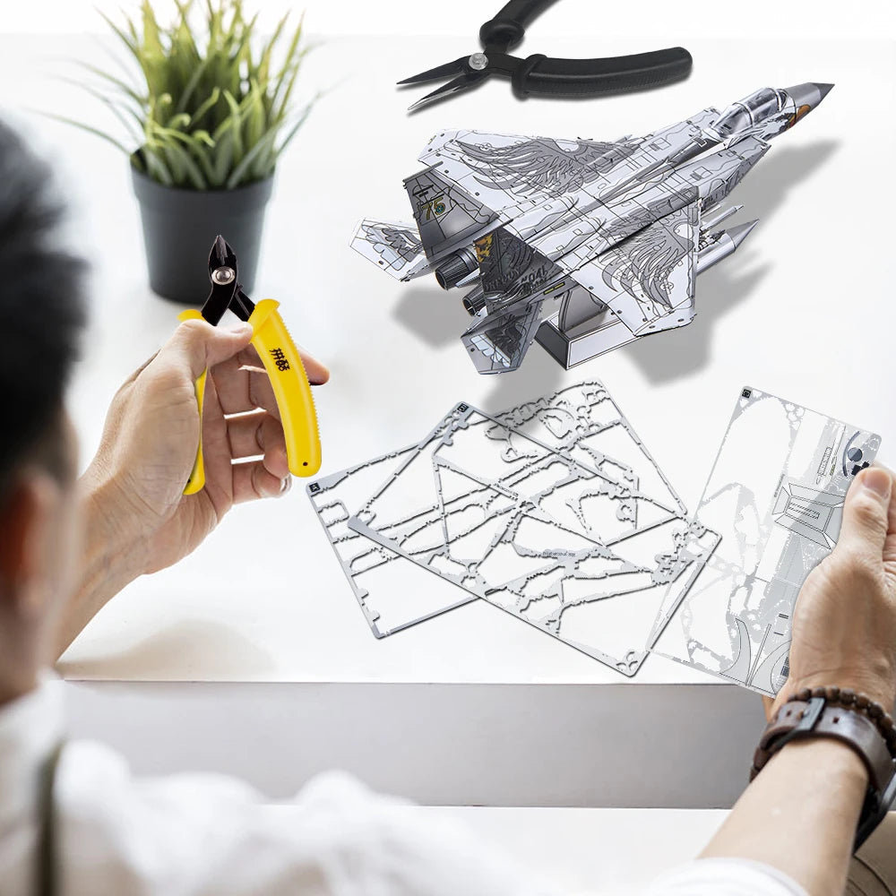 Piececool 3D Metal Model Kits F-15 Fighter 3D Puzzles for Adult DIY Assembly Plane Model Jigsaw Building Blocks Christmas Gifts Model to assemble