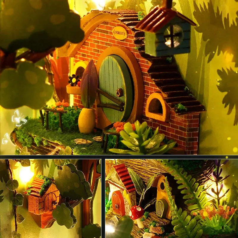 Wooden Doll House Bookshelf With Light - Model to assemble