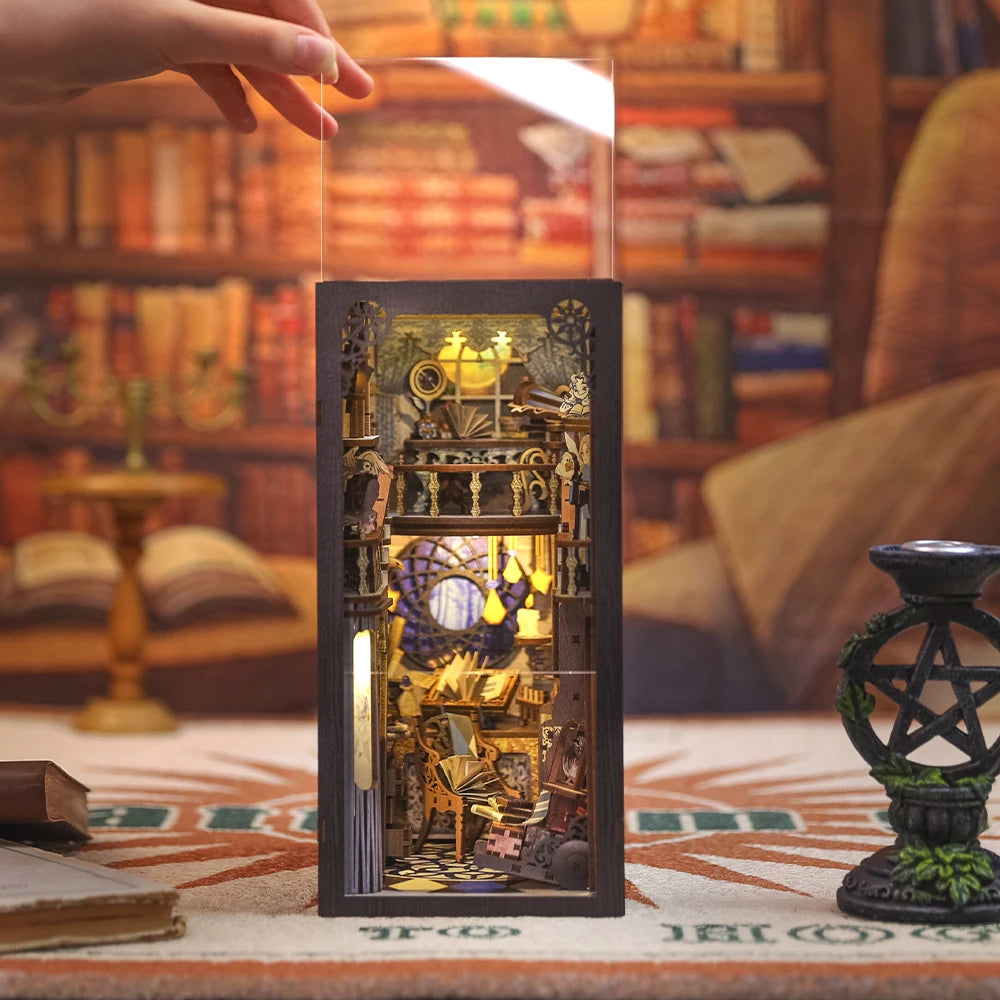 Cutebee DIY Book Nook Kit 3D Wooden Dollhouse Bookshelf Insert Decor Alley Miniature House with Dustproof LED Light Booknook Model to assemble