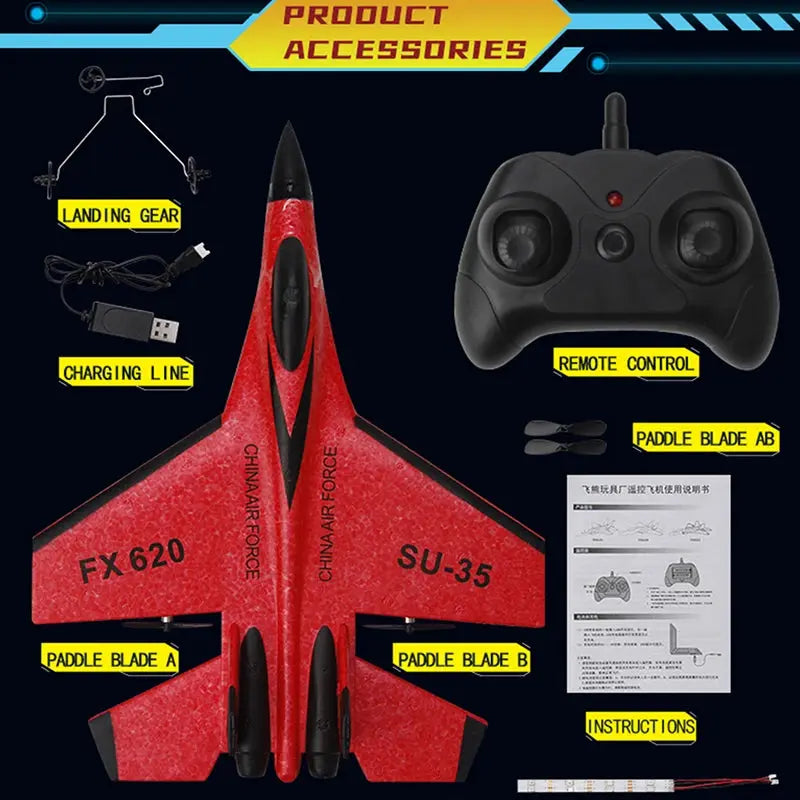 SU-35 RC Fighter Jet Foam Glider – 2.4G Remote Control Fixed Wing Airplane for Kids & Hobbyists - Model to assemble