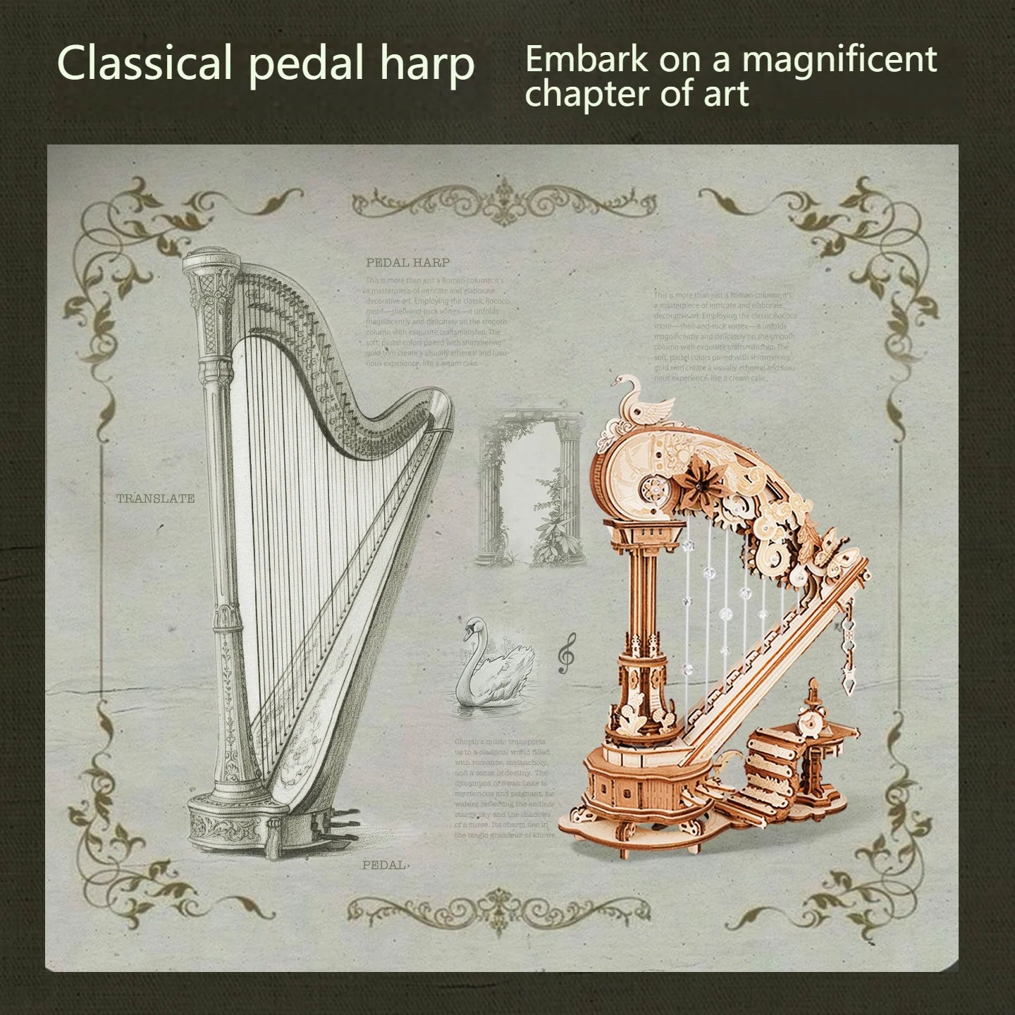Stringed Harp Music Box - Model to assemble