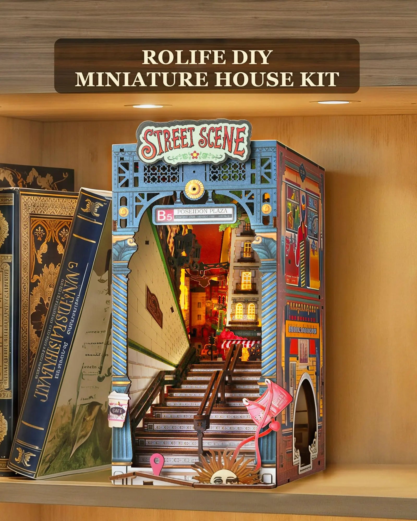 Street Scene Book Nook Set with Light - Model to assemble