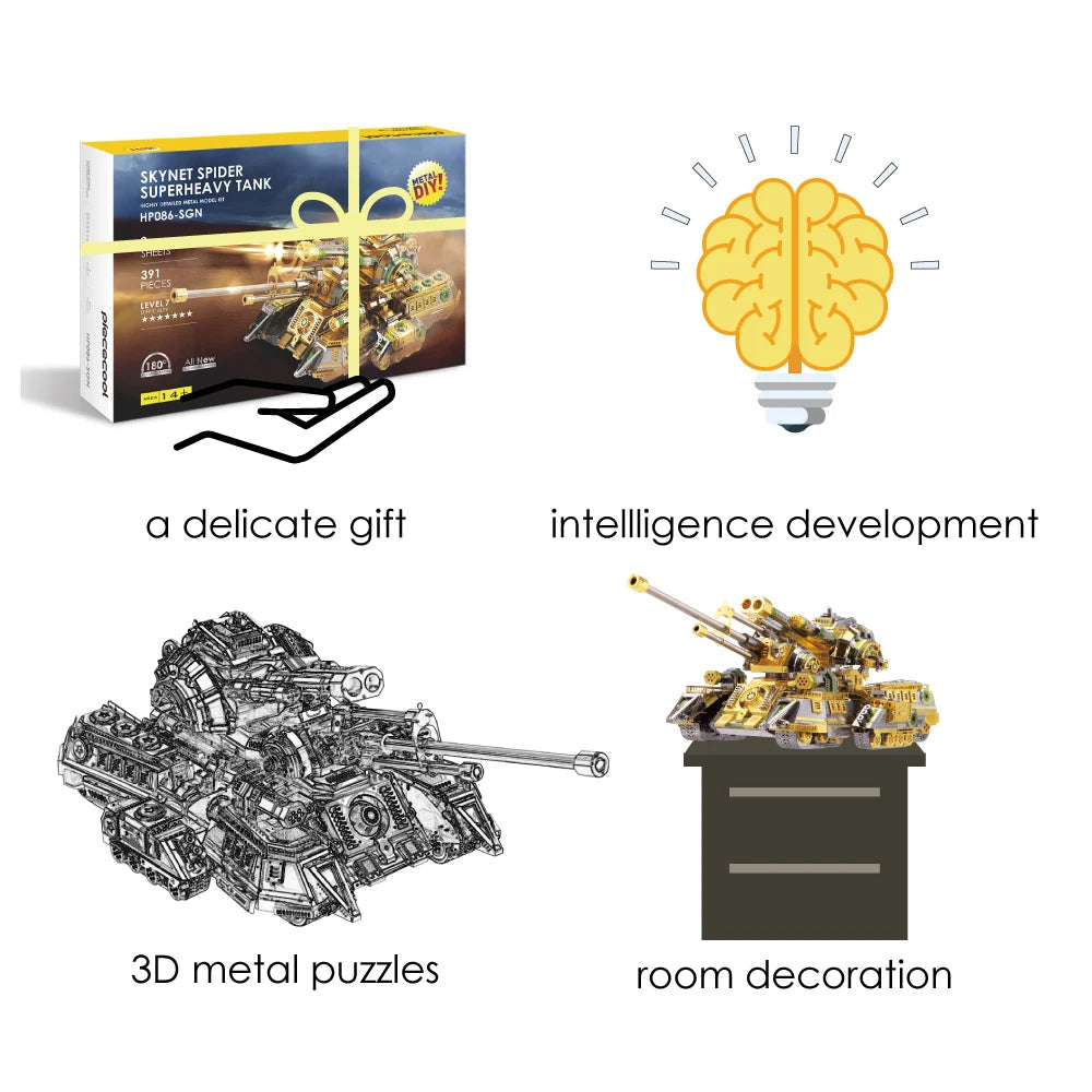 Piececool 3D Metal Puzzle Skynet Spider Superheavy Tank Model Building Kits Assembly DIY Toy for Teens Model to assemble