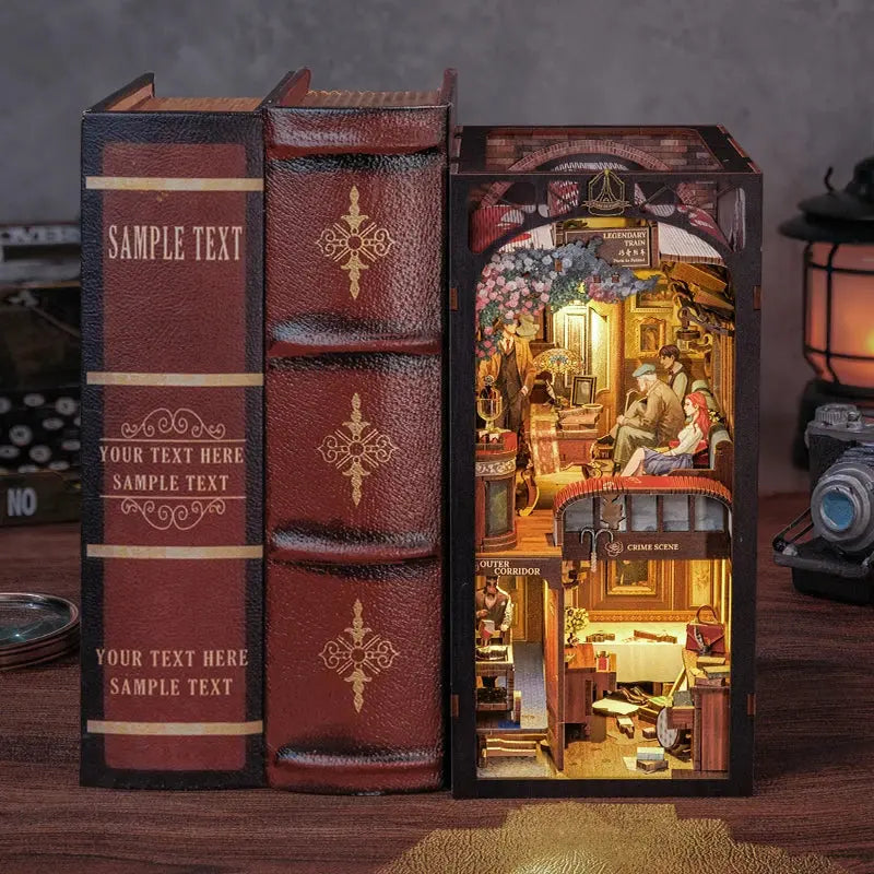 Detective, Train Mystery Wooden Dollhouse, Touch Light, Dust Cover, Bookshelf Insert, - Model to assemble