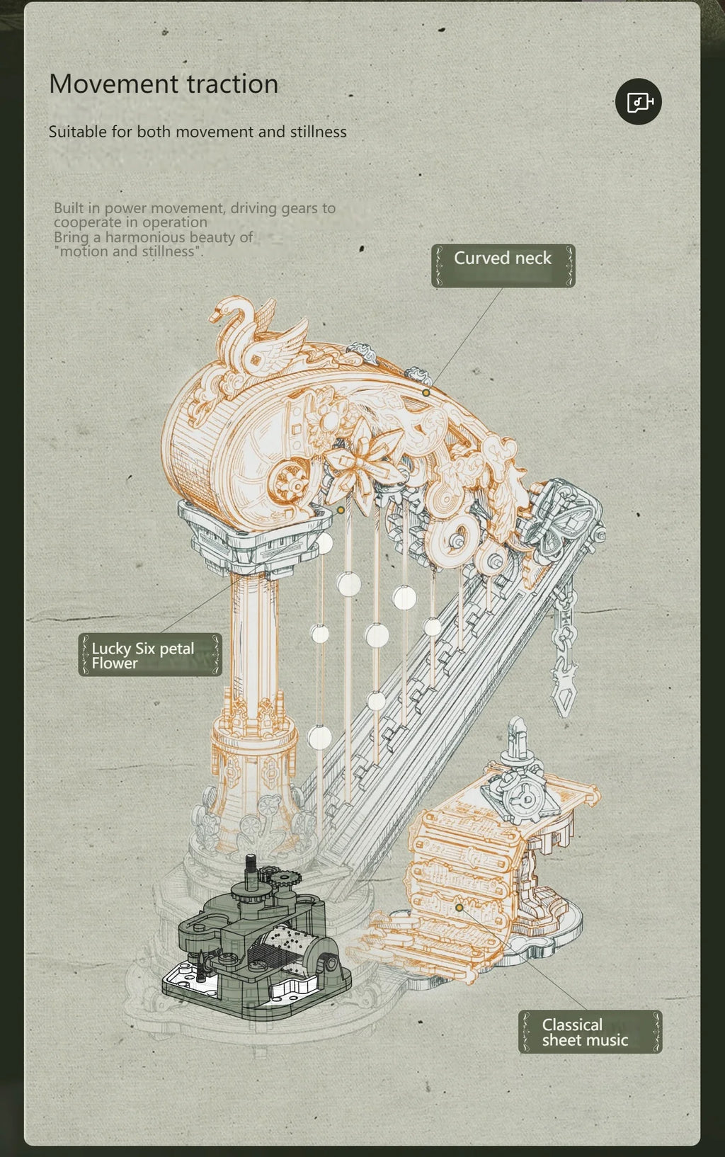 Stringed Harp Music Box - Model to assemble
