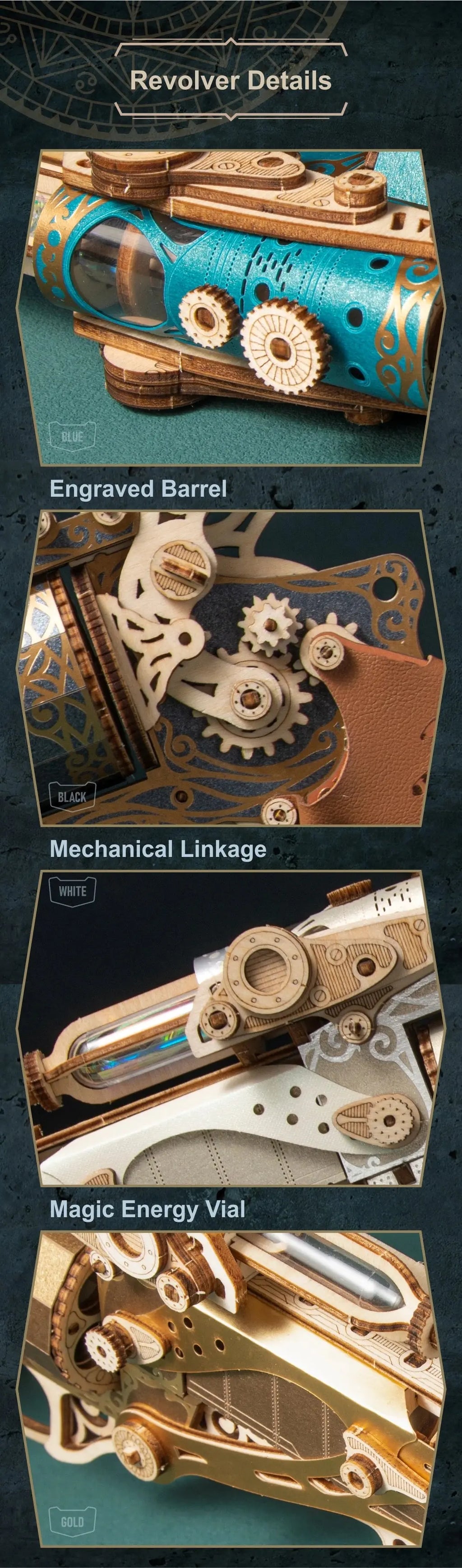Steampunk Revolver Wooden Model Kits Model to assemble