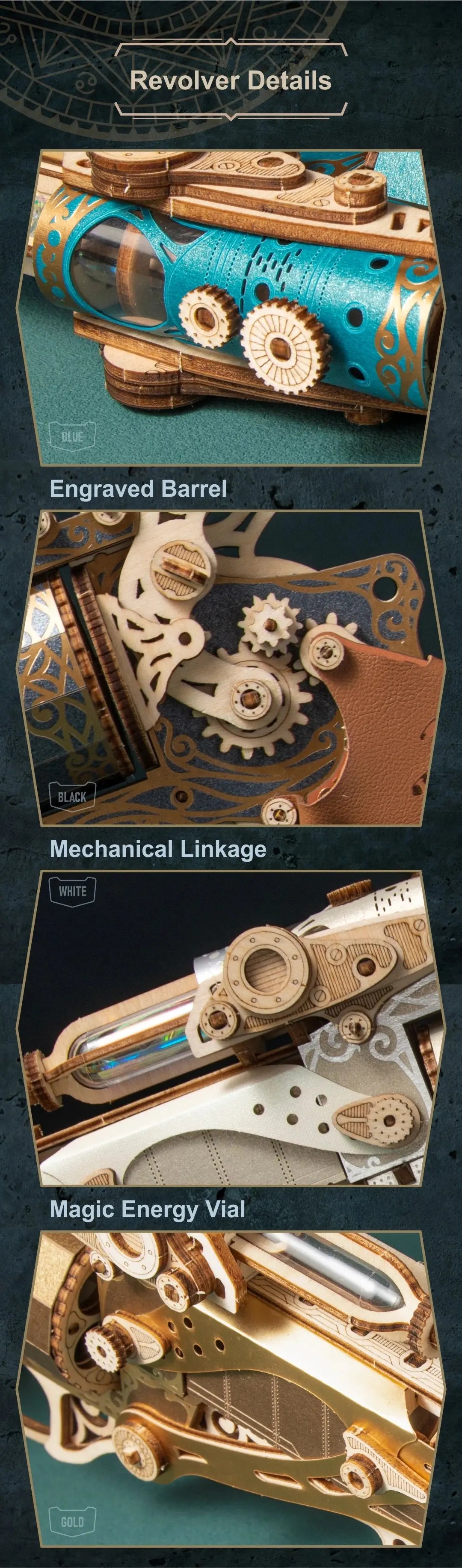 Steampunk Revolver Wooden Model Kits Model to assemble
