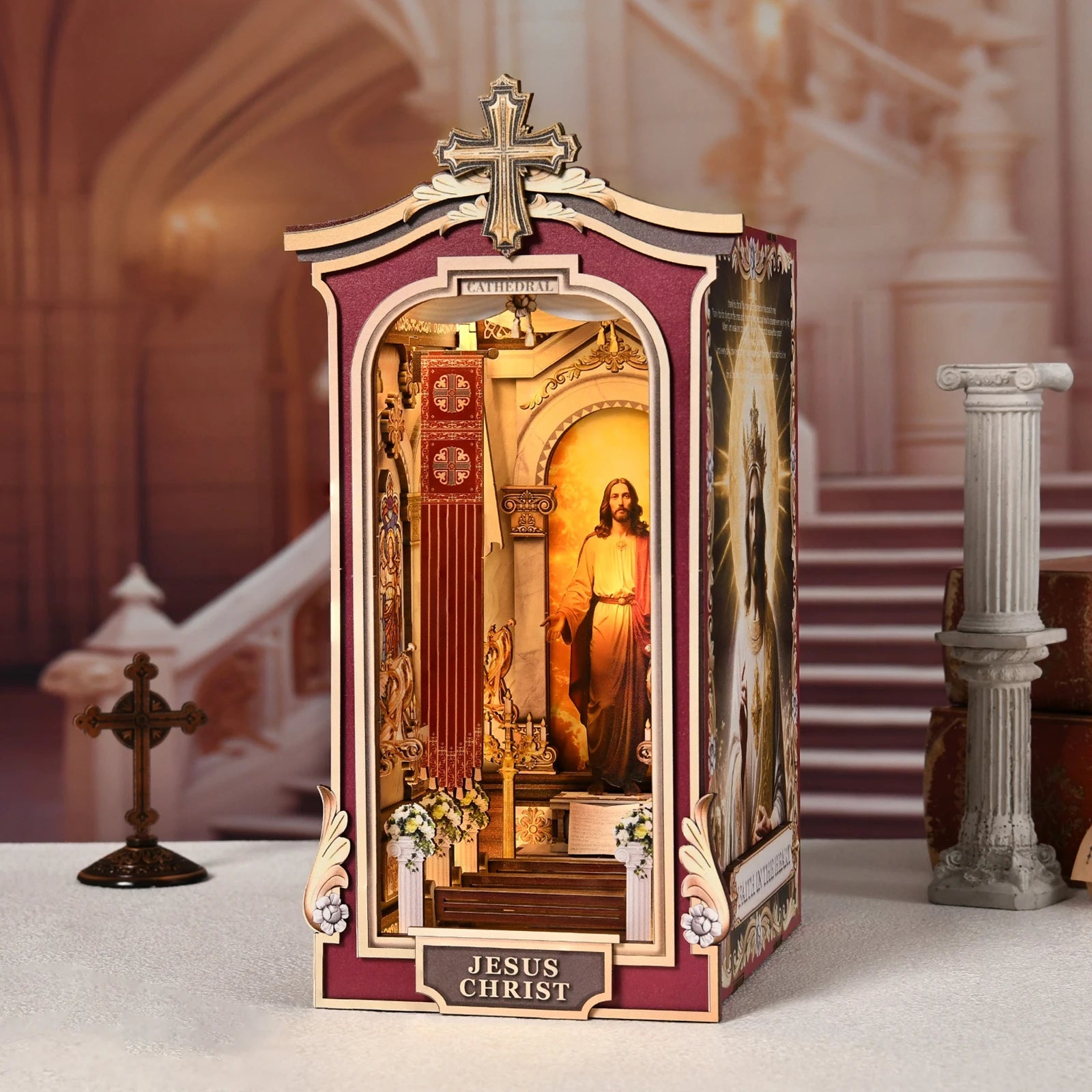 Book Nook Kit Cathedral DIY 3D Puzzle Classic Wooden Nativity Scene Ornament Bookshelf Dollhouse Model Bookend Building Home Dec Model to assemble