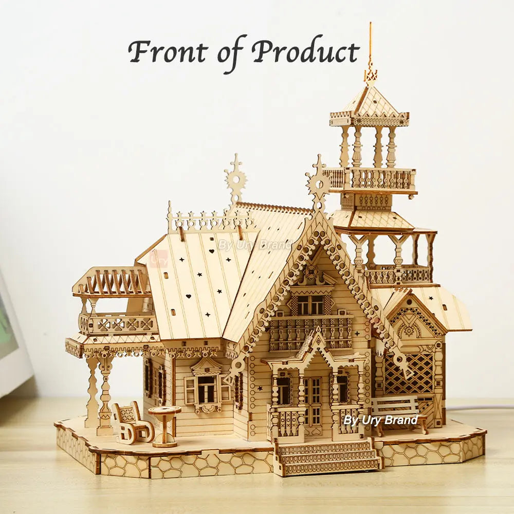 3D Wooden Puzzle Villa House Royal Castle with Light Assembly Model to assemble