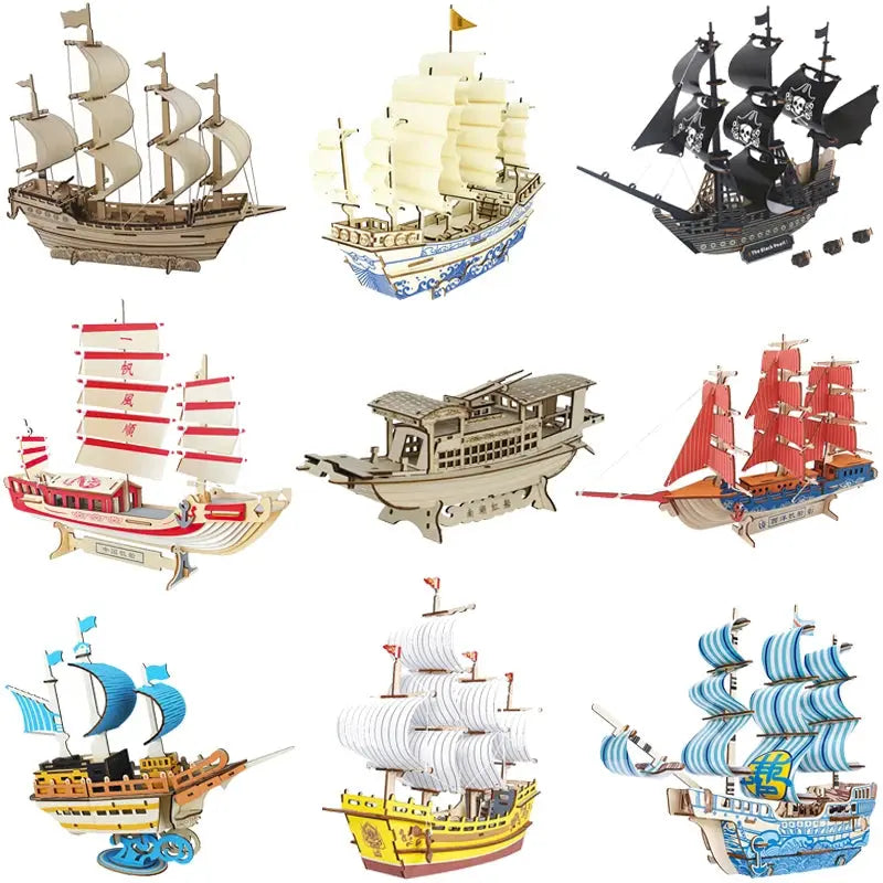 Asian Sailing Boat Ship Model Wood Jigsaw DIY Assembly Kits - Model to assemble
