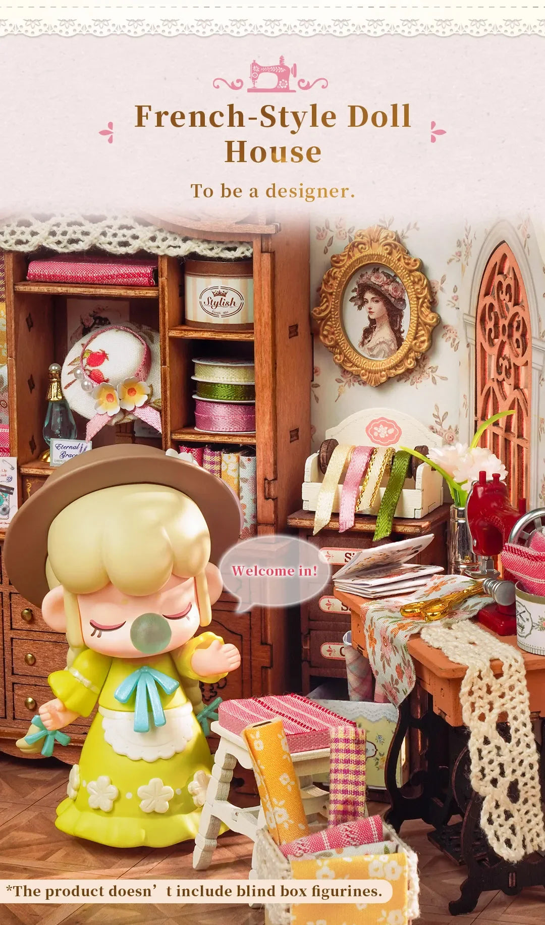 Elsa's Tailoring Miniature Dollhouse with LED Lights - Model to assemble