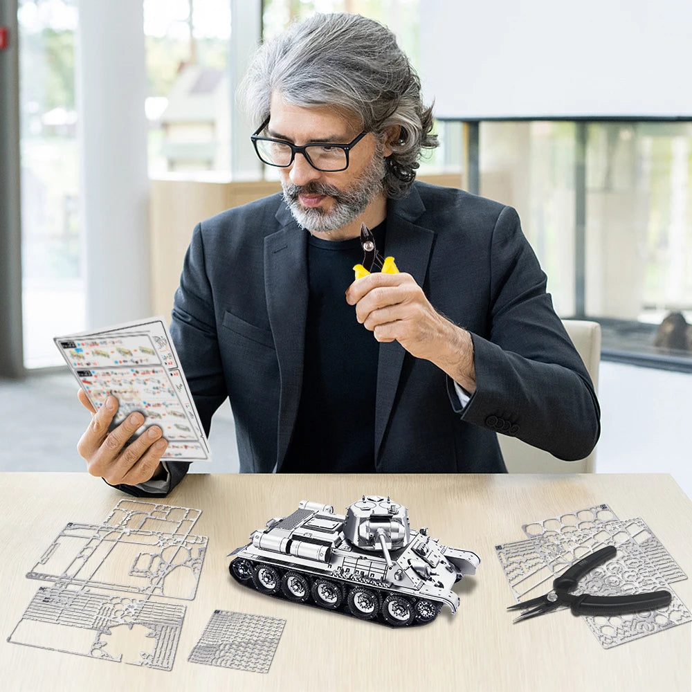 Piececool 3D Metal Puzzle T-34/76 Medium Tank Diy Jigsaw Toy for Adult Brain Teaser Assembly Model for Collection Model to assemble