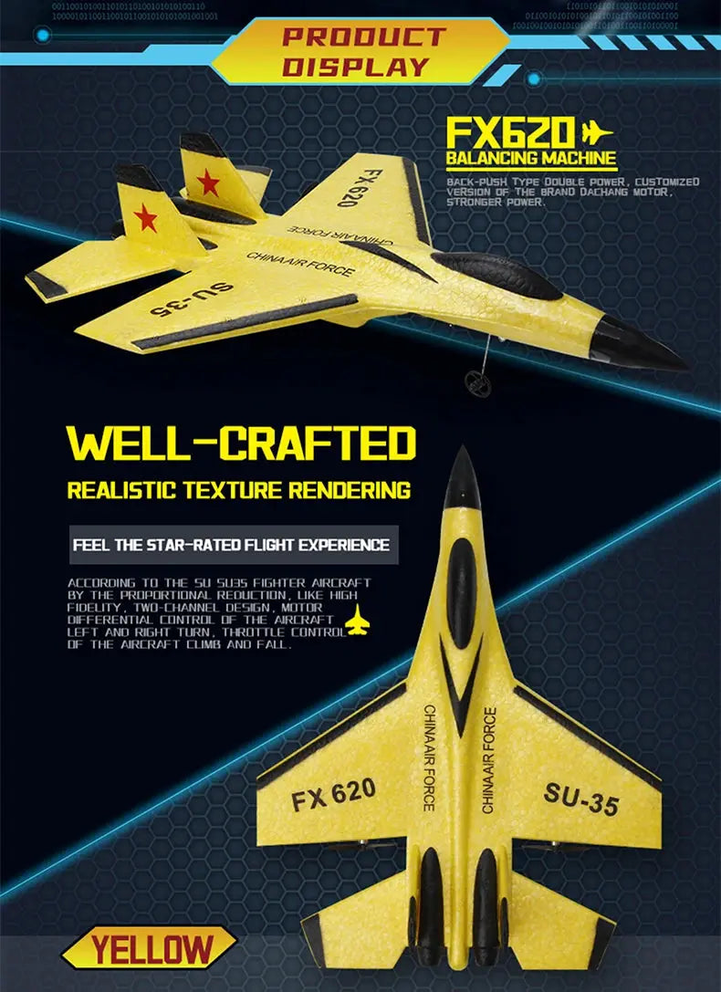 SU-35 RC Fighter Jet Foam Glider – 2.4G Remote Control Fixed Wing Airplane for Kids & Hobbyists - Model to assemble