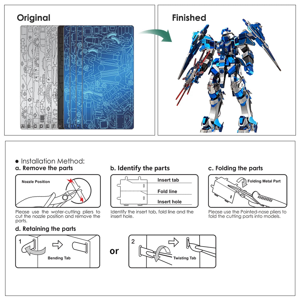 Piececool Puzzle 3D Metal Model Kits Blue Mech DIY Toys Jigsaw Birthday Valentine's Day Gifts for Teen Model to assemble