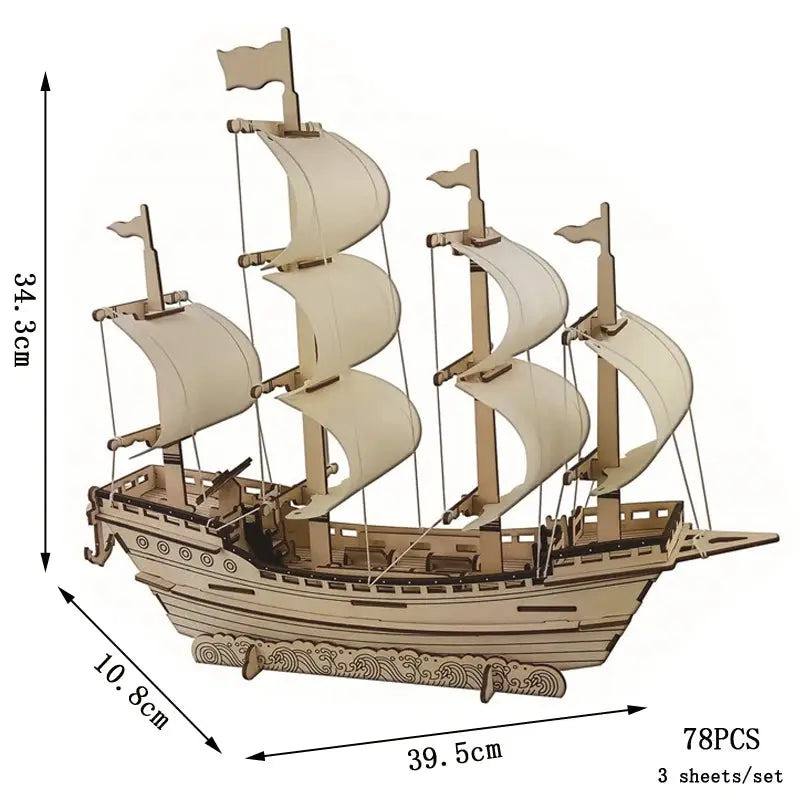 Asian Sailing Boat Ship Model Wood Jigsaw DIY Assembly Kits - Model to assemble