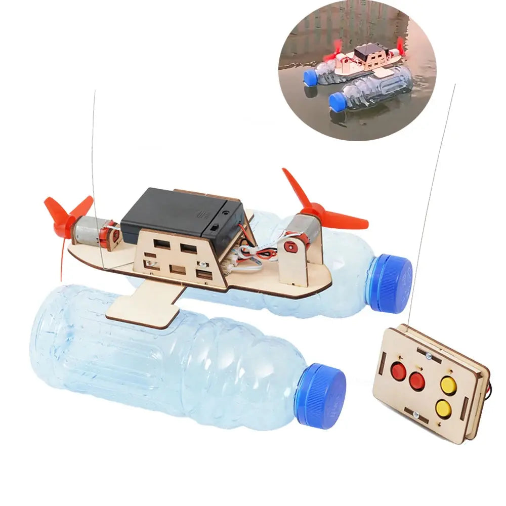 DIY Remote Control Wind Ship Model Wooden Assembling Electric Wind Powered Boat Science Experiment Kit - Model to assemble