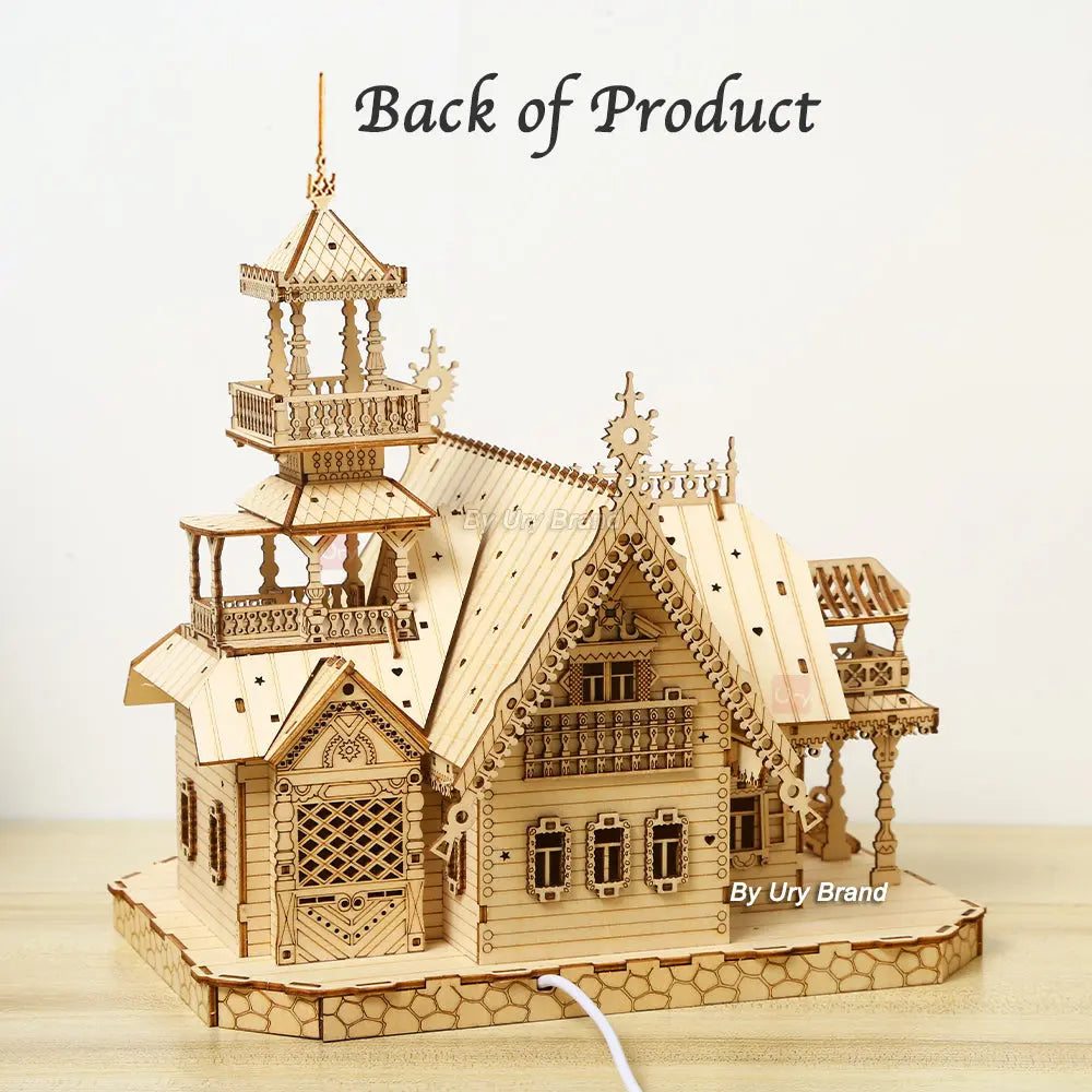 3D Wooden Puzzle Villa House Royal Castle with Light Assembly Model to assemble
