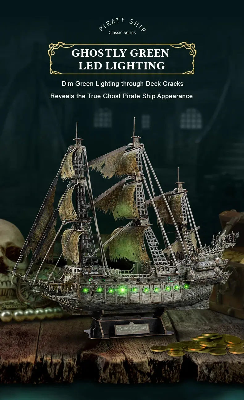 Green LED Flying Dutchman Pirate Ship Model to assemble