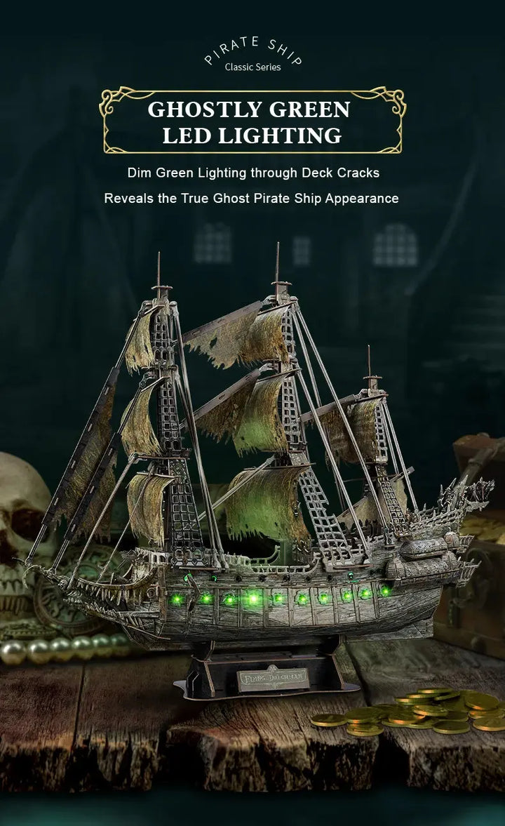 Green LED Flying Dutchman Pirate Ship Model to assemble