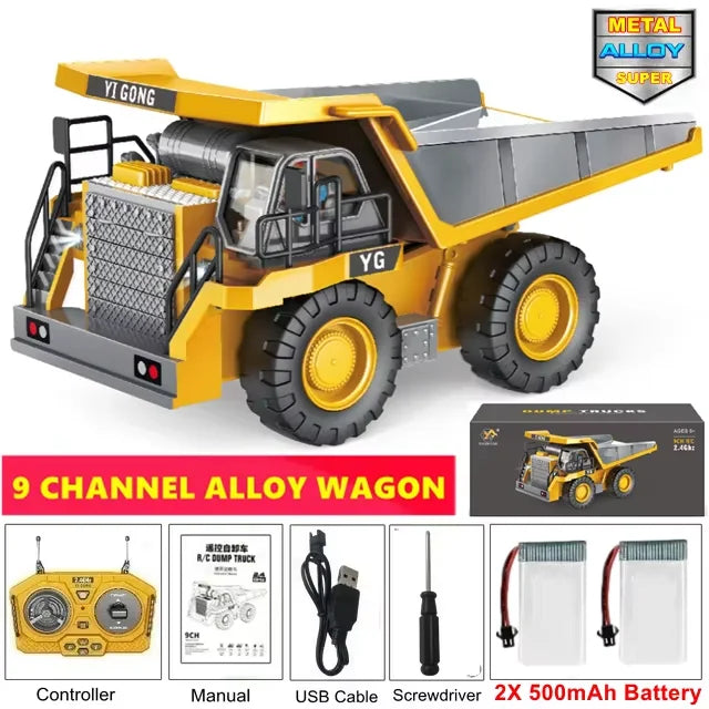 4WD Remote Control Excavator Toy Radio Controlled RC Dump Truck Vehicle Crawler Bulldozer Construction Car Gifts for Kids Boys Model to assemble