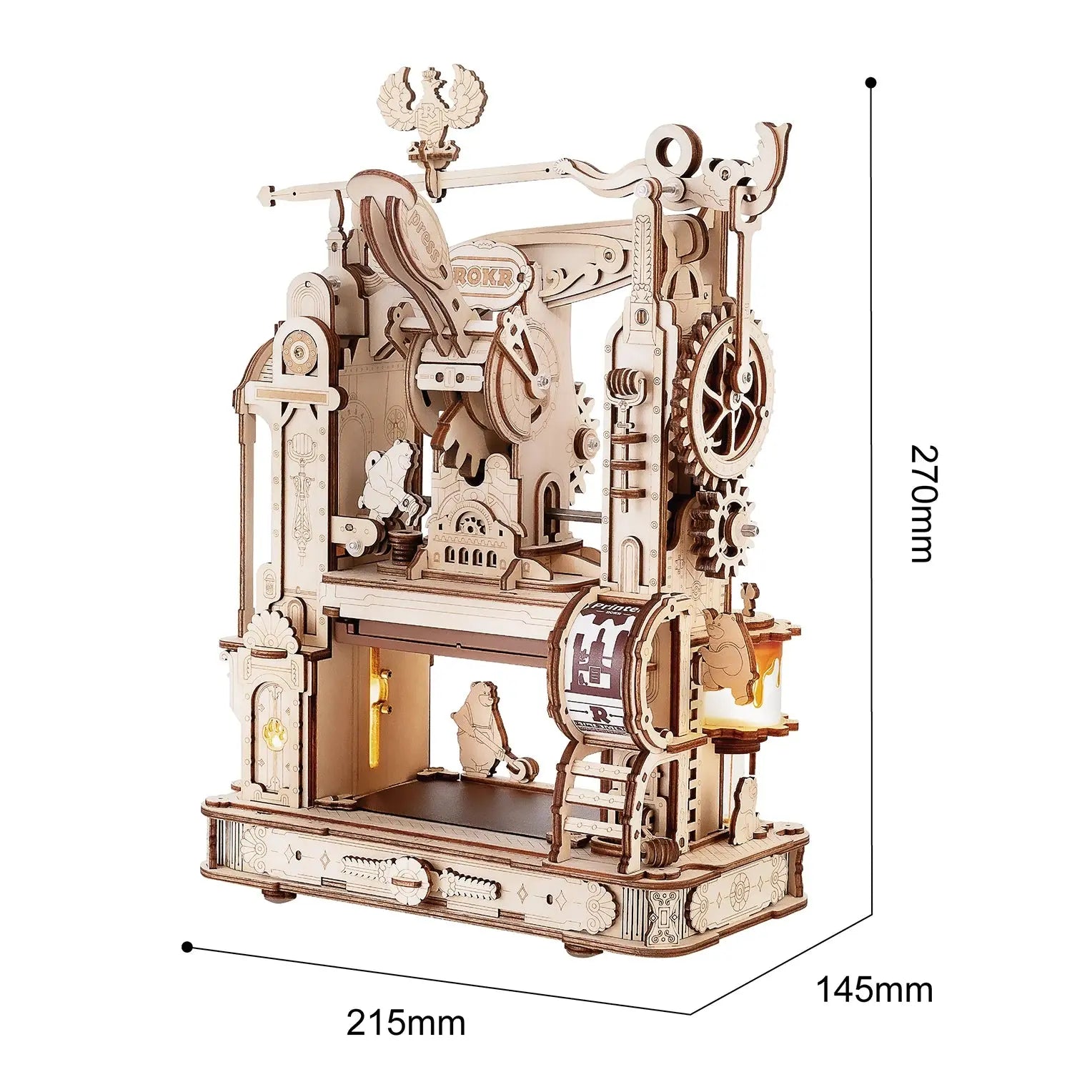 Wooden Printing Press Mechanical Gears Model Kit - Model to assemble