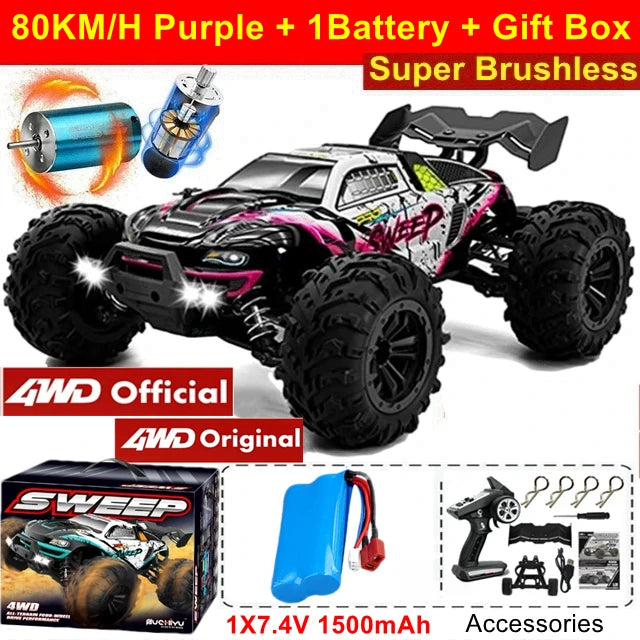 4WD Remote Control Car Off Road 4x4 RC High Speed Buggy Truck Super Brushless 50 or 80KM/H Fast Drift Racing Toy Kids Adults Model to assemble