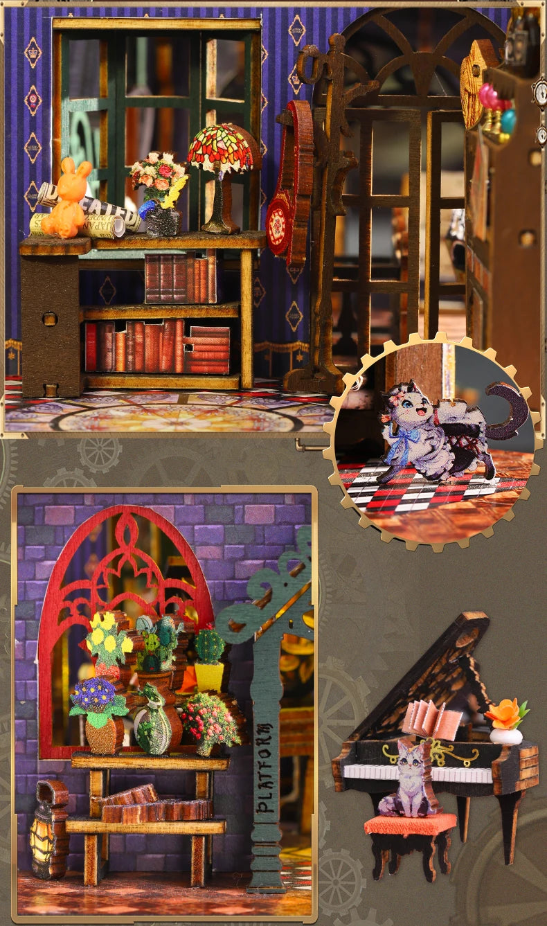 Rail-track Secluded City Figurines Miniatures Bookend Assembled Houses - Model to assemble