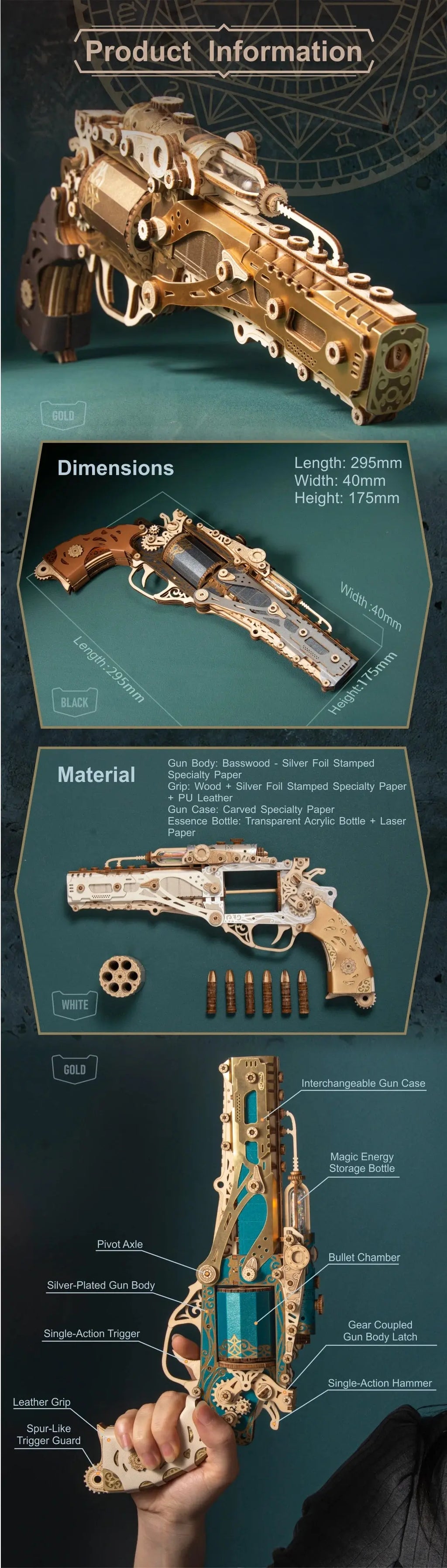 Steampunk Revolver Wooden Model Kits Model to assemble