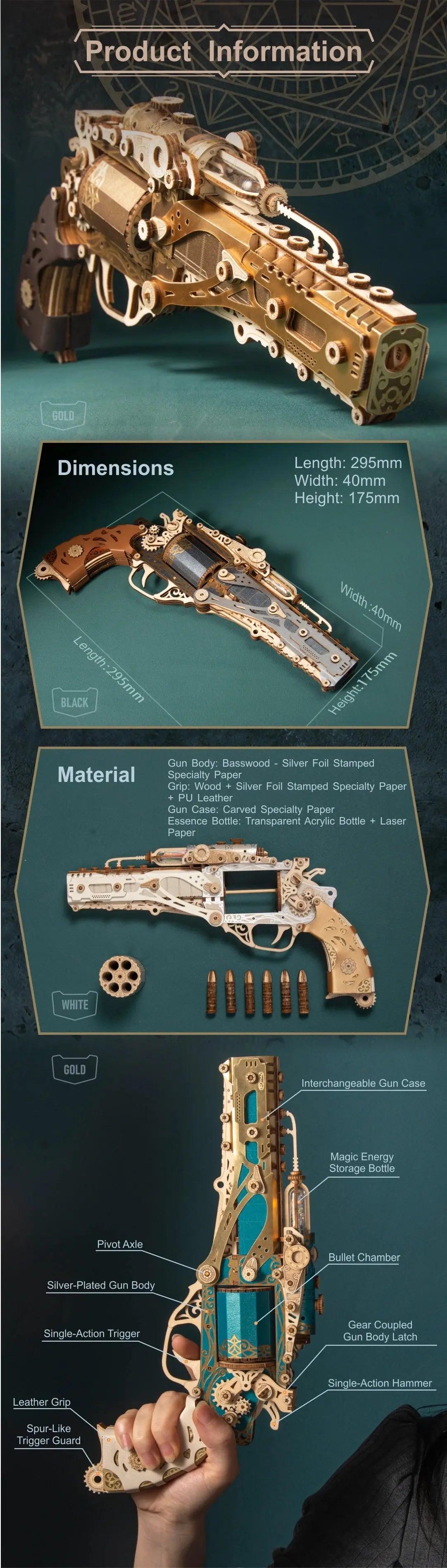 Steampunk Revolver Wooden Model Kits Model to assemble