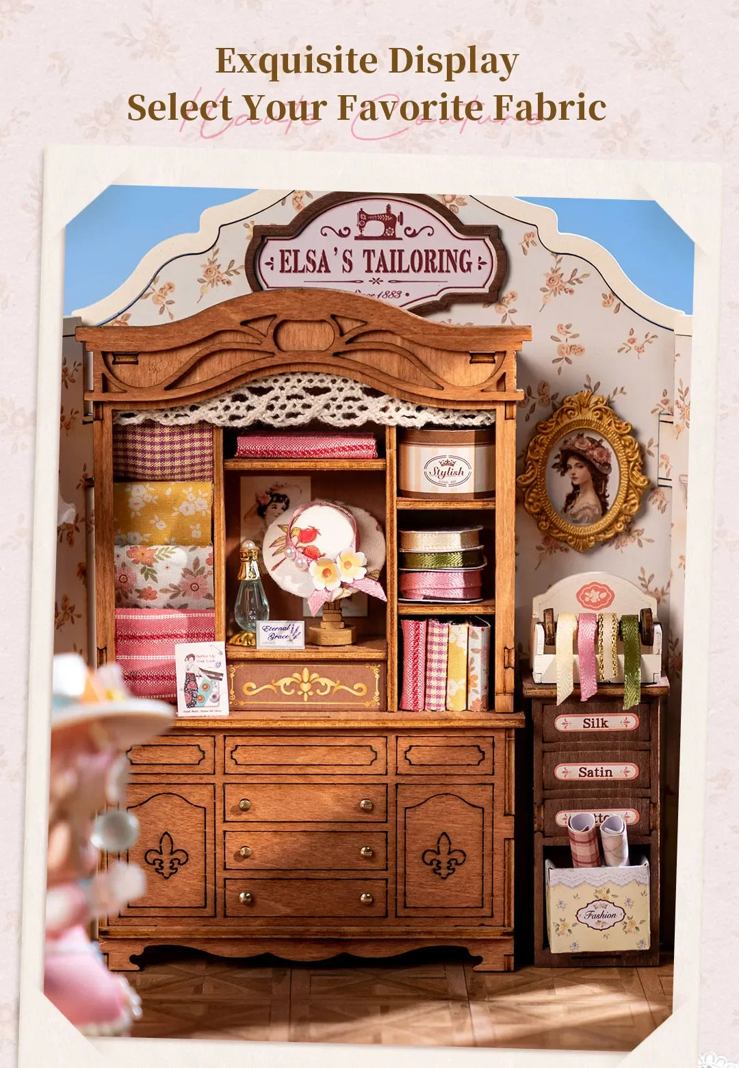 Elsa's Tailoring Miniature Dollhouse with LED Lights - Model to assemble