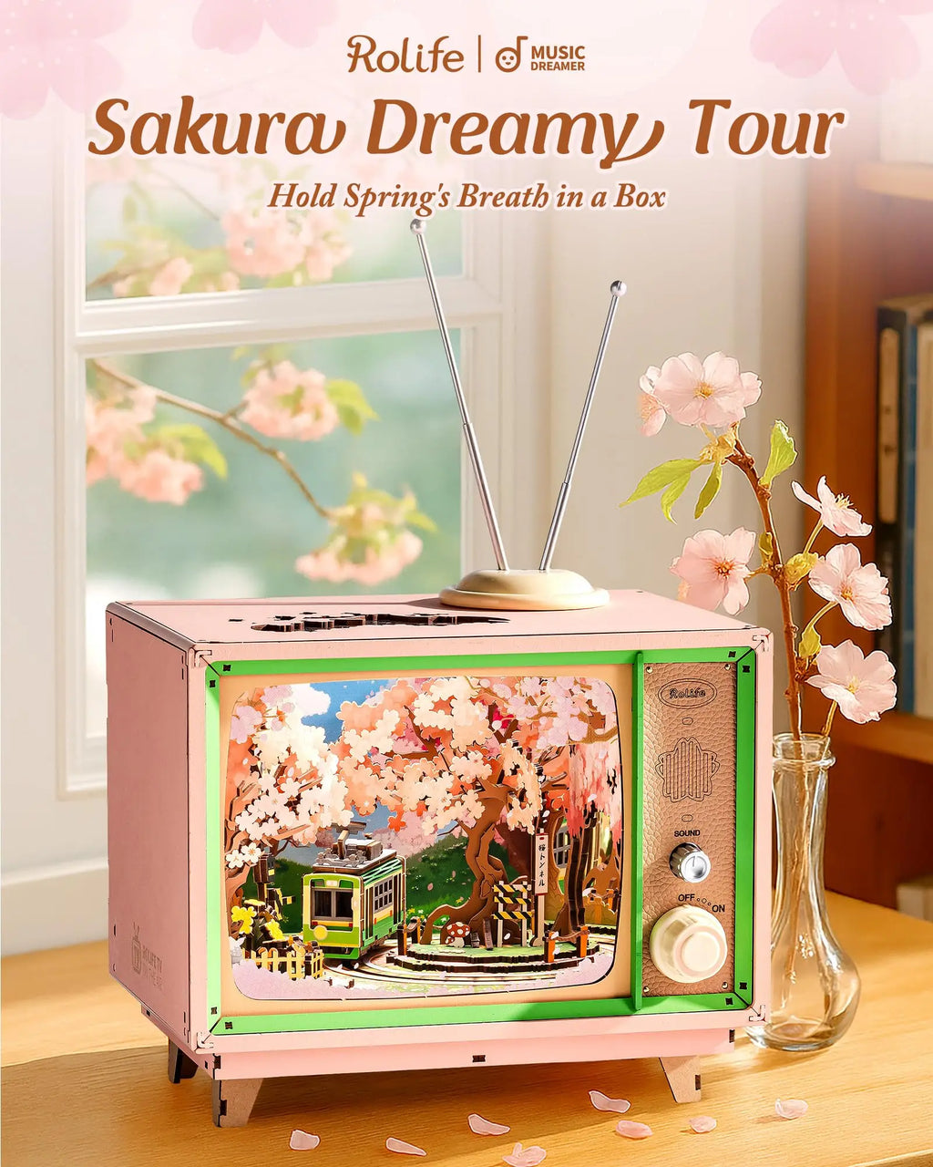 Sakura Dreamy TV Music Box with Light - Model to assemble