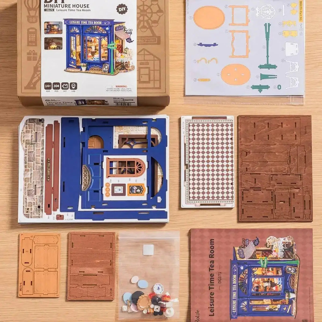 Leisure Time Tea Room DIY Miniature House Kit with LED Light