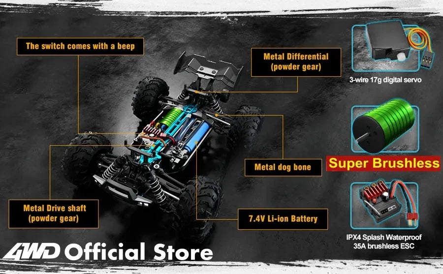 4WD Remote Control Car Off Road 4x4 RC High Speed Buggy Truck Super Brushless 50 or 80KM/H Fast Drift Racing Toy Kids Adults Model to assemble