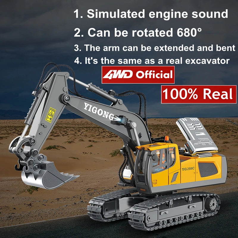 4WD Remote Control Excavator Toy Radio Controlled RC Dump Truck Vehicle Crawler Bulldozer Construction Car Gifts for Kids Boys Model to assemble