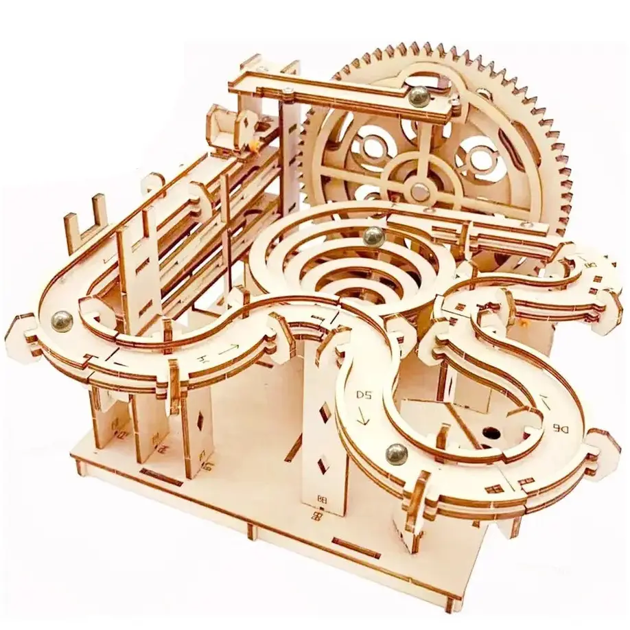 3D Wooden Puzzle DIY Building Kits Mechanical Model Marble Run