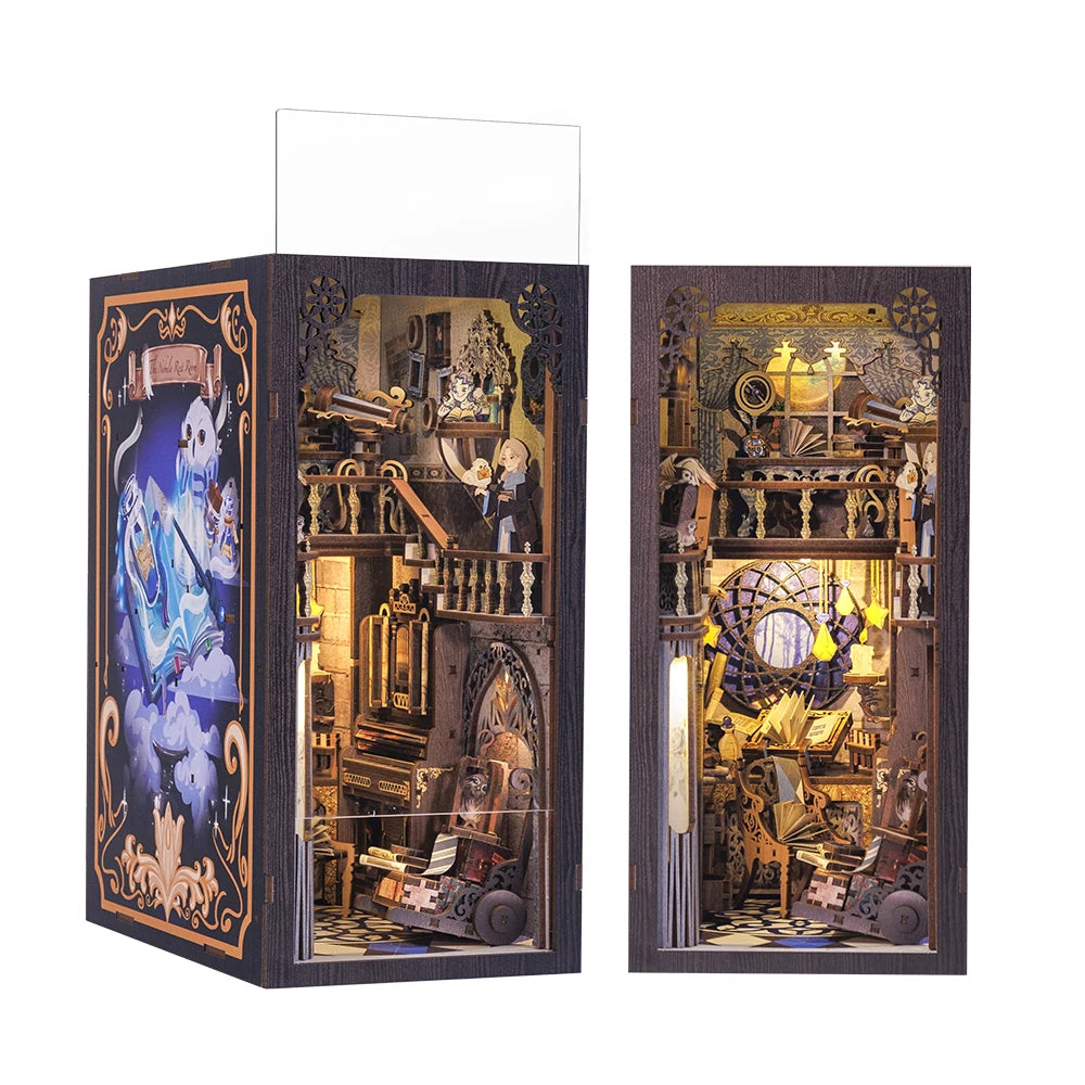 Cutebee DIY Book Nook Kit 3D Wooden Dollhouse Bookshelf Insert Decor Alley Miniature House with Dustproof LED Light Booknook Model to assemble