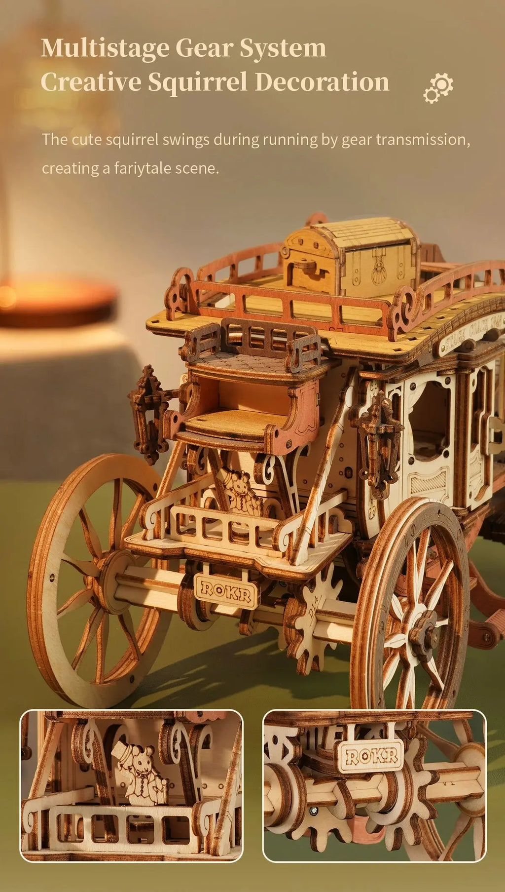 Wooden Stagecoach Music Box Model Kit - Model to assemble