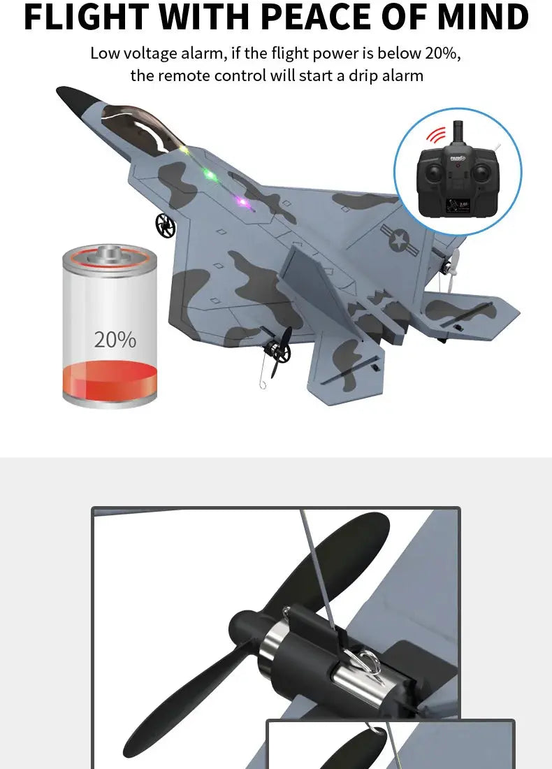 F22S Raptor RC Airplane – 4CH 2.4GHz Remote Control Fighter Jet with 3D/6G Gyroscope, LED Lights & Easy Flight Control Model to assemble