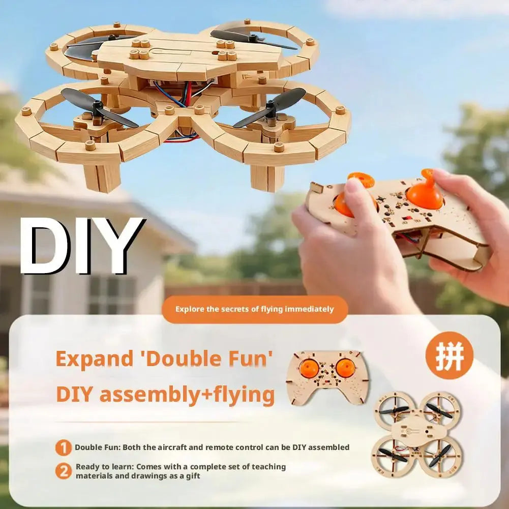 Drone Quadcopter Wooden Assembly DIY With Remote Control - Model to assemble