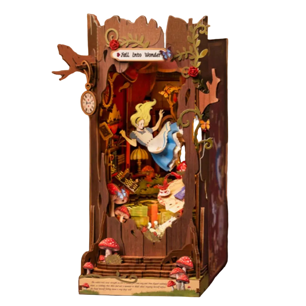 Robotime Rolife Book Nook Kits Fall into Wonder DIY Booknook with Lights Miniature House Kit 3D Wooden Puzzle Bookshelf Gift TGB Model to assemble
