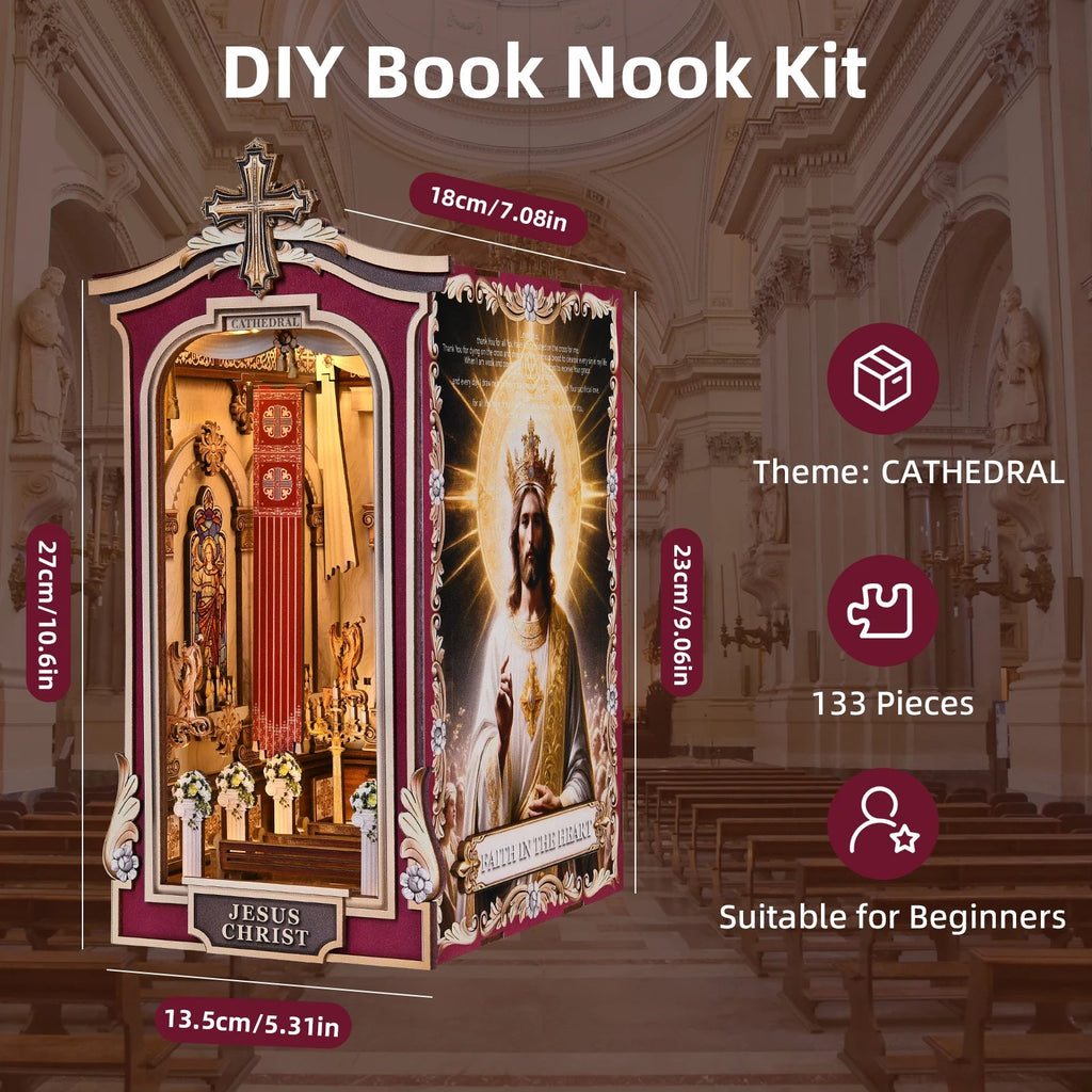 Book Nook Kit Cathedral DIY 3D Puzzle Classic Wooden Nativity Scene Ornament Bookshelf Dollhouse Model Bookend Building Home Dec Model to assemble