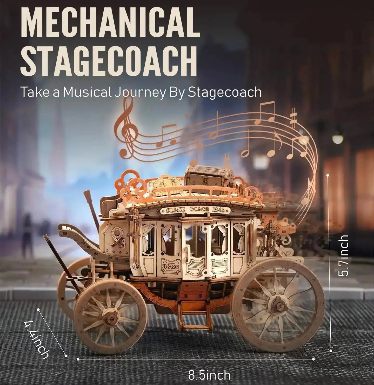 Wooden Stagecoach Music Box Model Kit - Model to assemble