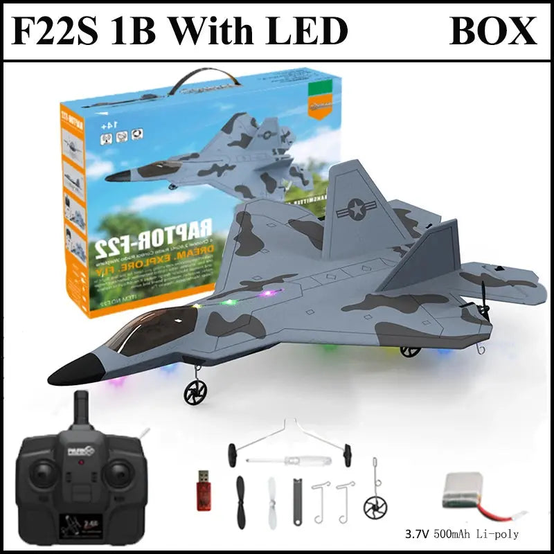 F22S Raptor RC Airplane – 4CH 2.4GHz Remote Control Fighter Jet with 3D/6G Gyroscope, LED Lights & Easy Flight Control Model to assemble