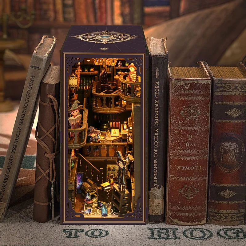 NEW DIY Book Nook Shelf Insert Kits Alchemy Master Bookshelf Wooden Miniature Model Kits Handmade Bookend Friends Birthday Gifts Model to assemble