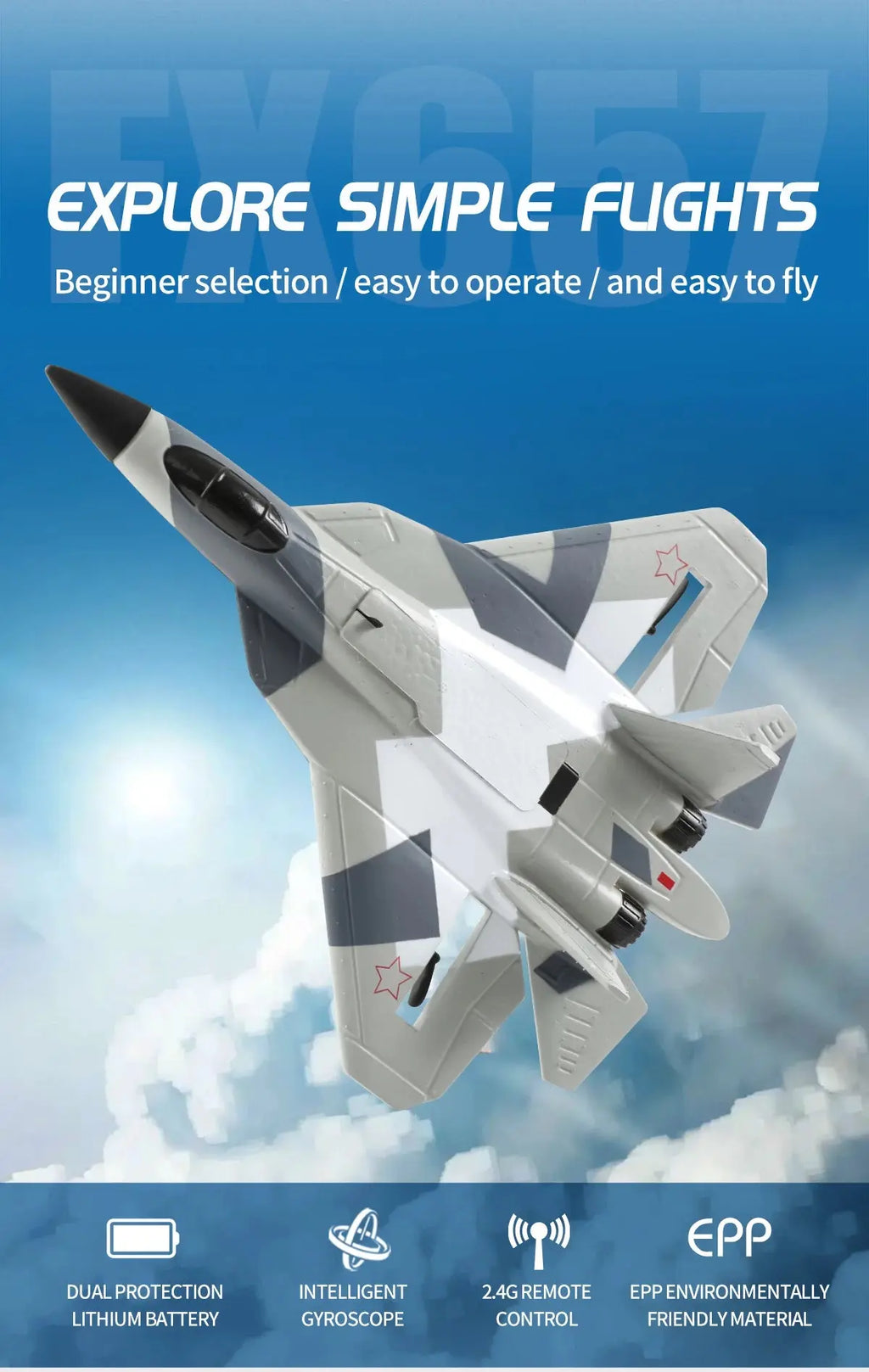SU-35 RC Fighter Jet Foam Glider – 2.4G Remote Control Fixed Wing Airplane for Kids & Hobbyists - Model to assemble
