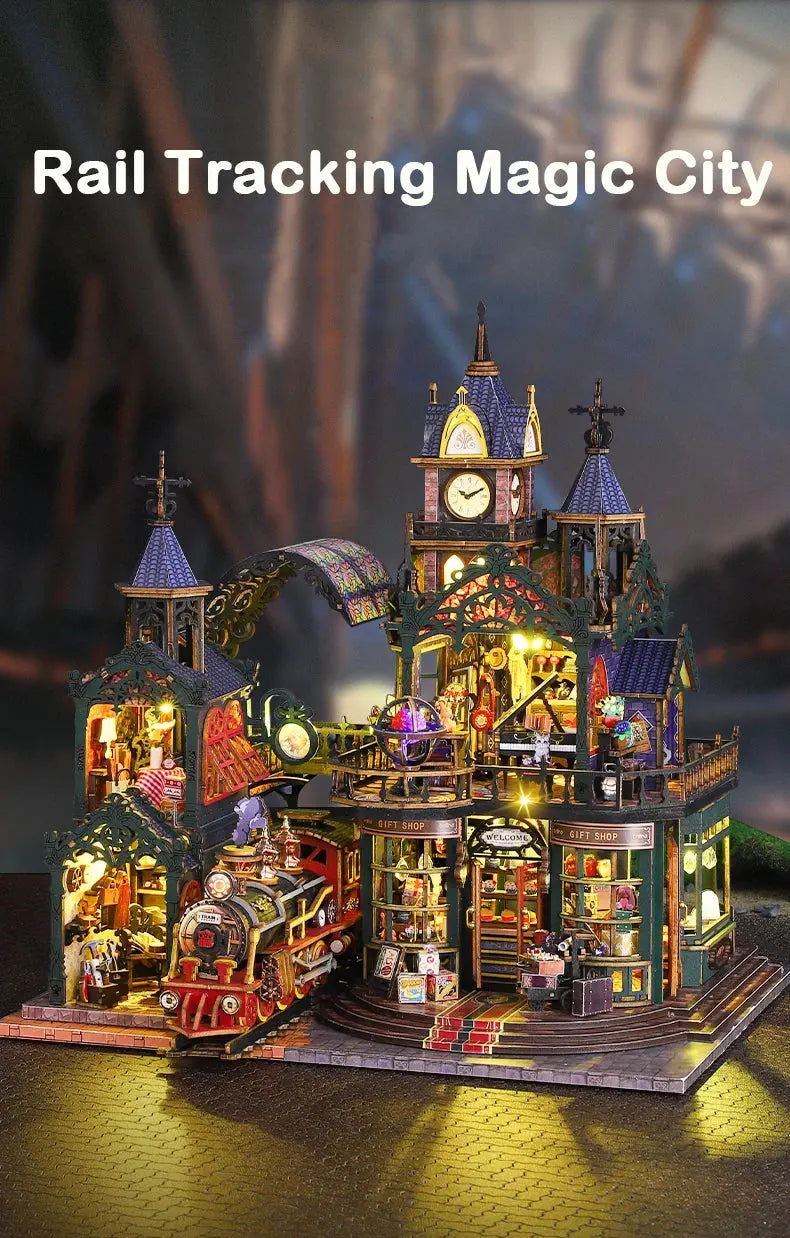 Rail-track Secluded City Figurines Miniatures Bookend Assembled Houses - Model to assemble