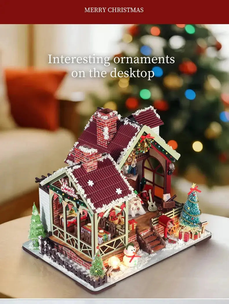 Christmas Night Warm House - Miniature Dollhouse DIY Kit with Music Box - Model to assemble