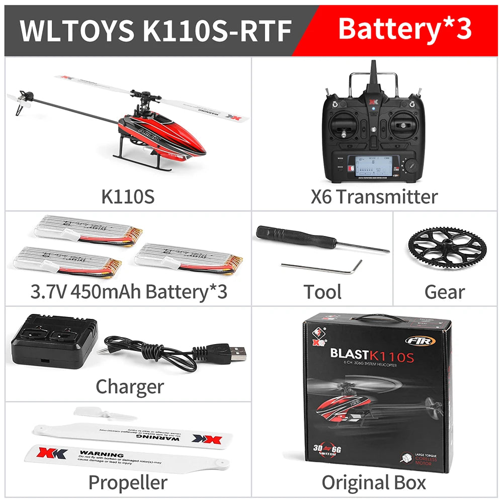 Wltoys XK K110S 6CH 3D 6G System Remote Control Toy Brushless Motor 2.4G RC Helicopter BNF/RTF Compatible With FUTABA S-FHSS Model to assemble